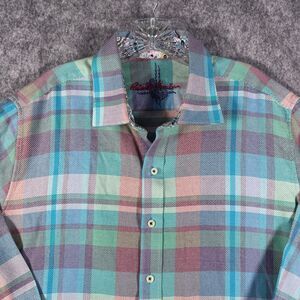 Robert Graham Shirt Mens Size 2XL Blue Purple Plaid Long Sleeve Flip Cuff